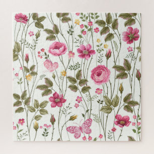 Roses and Butterflies: Floral Seamless Jigsaw Puzzle
