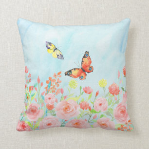 roses and butterflies watercolor pillow cushions