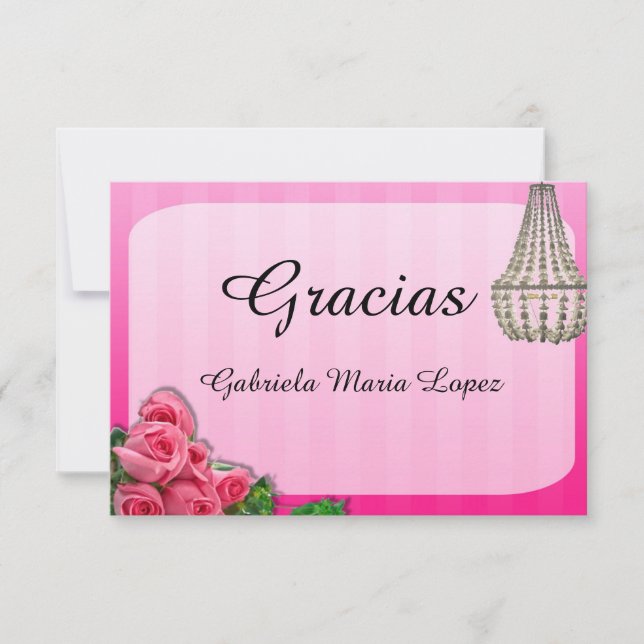 Roses and Chandeliers Quinceanera Thank You Cards (Front)
