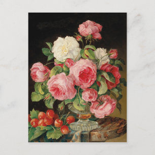 Roses and cherries oil painting postcard