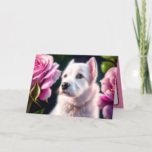Roses And Cute Dog Collection Card
