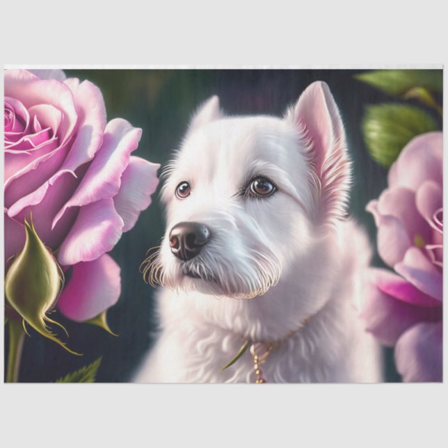 Roses And Cute Dog Collection Tissue Paper (Front)