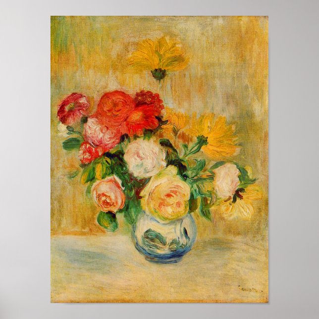 Roses and Dahlias by Renoir Poster (Front)
