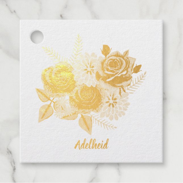 Roses and Dahlias Foil Gift Tag (Front)