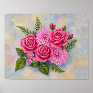Roses and Dahlias Poster