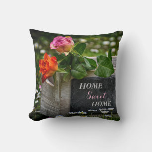 Roses and Daisies, Home Sweet Home Green Cushion