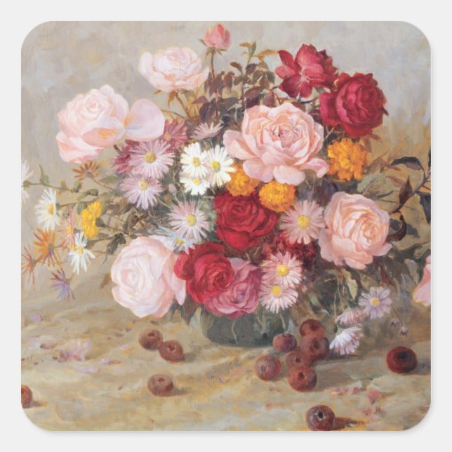 Roses and Daisies Square Sticker (Front)