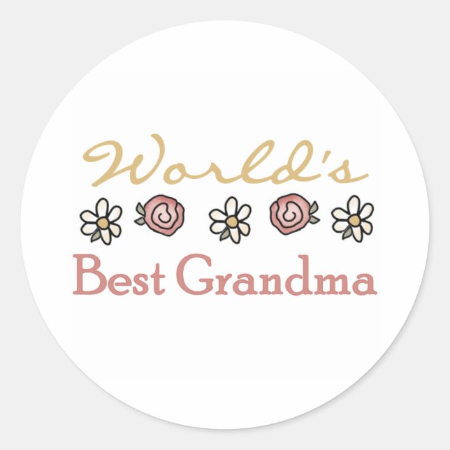 Roses and Daisies World's Best Grandma Classic Round Sticker (Front)