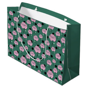 Roses and dots on dark green. large gift bag
