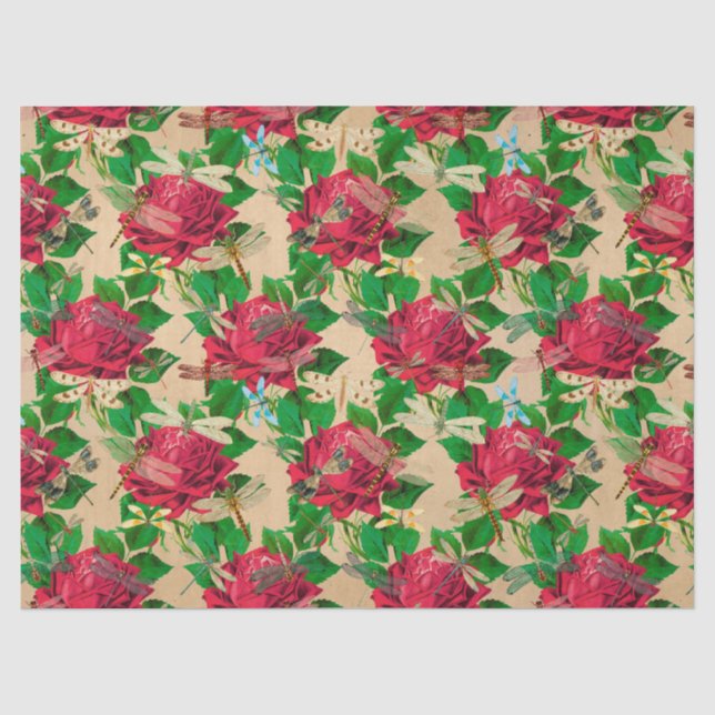 Roses and Dragonflies (Design 16) Tissue Paper (Front)