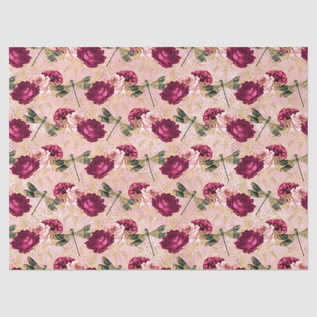 Roses and Dragonflies (Design 4) Tissue Paper (Front)