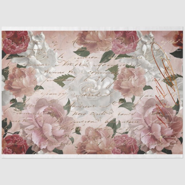 Roses and French Handwriting Tissue Paper (Front)