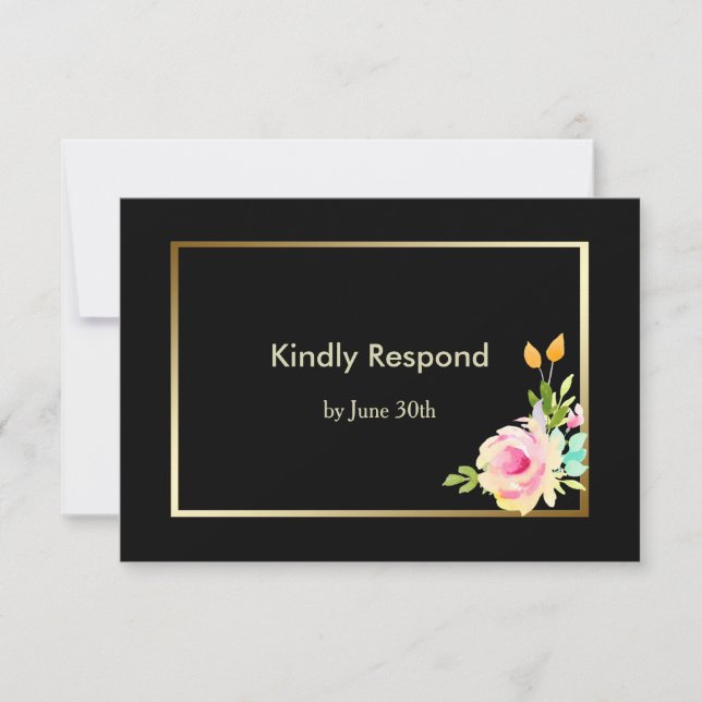 Roses and Gold Frame Wedding RSVP (Front)