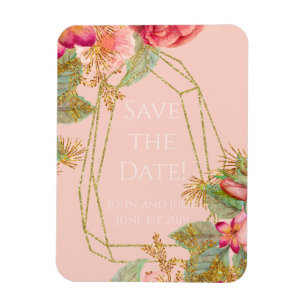 Roses and Gold Save the Date! Coral Magnet