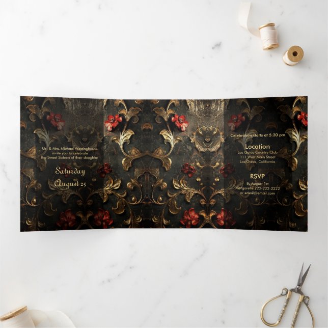 Rose's and Gold Sweet 16 Party Invitation (Inside)