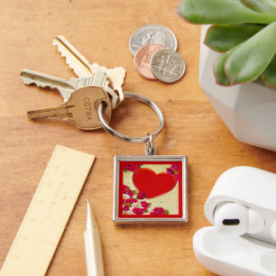 Roses and Heart Frame Add Your Photo Key Ring
