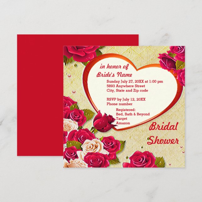 Roses and Heart Frame Bridal Shower Invitation (Front/Back)