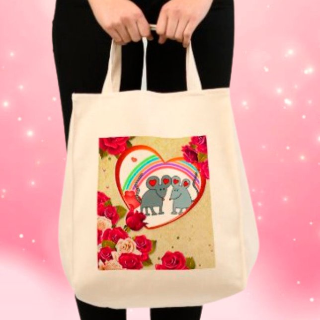 Roses and Heart Frame Mice with Rainbow Tote Bag (Roses and Heart Frame Mice with Rainbow Tote Bag)