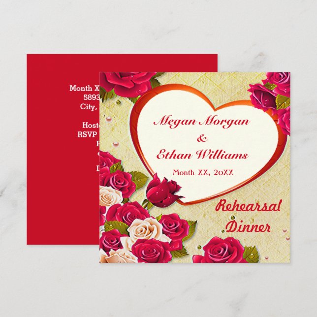 Roses and Heart Frame Rehearsal Dinner Flat Card (Front/Back)
