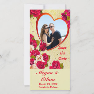 Roses and Heart Frame Save the Date Photocard
