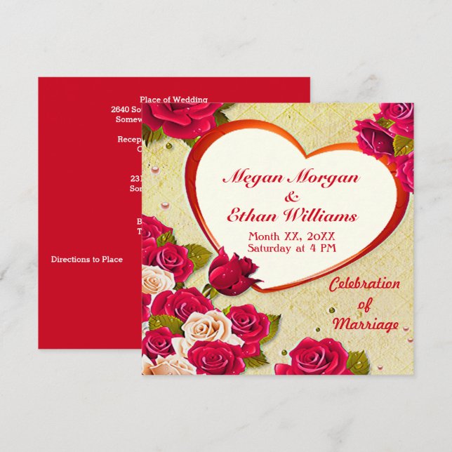 Roses and Heart Frame Wedding Invitation (Front/Back)