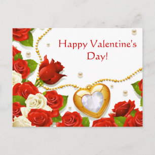 Roses and Heart Locket Valentine's Day Card