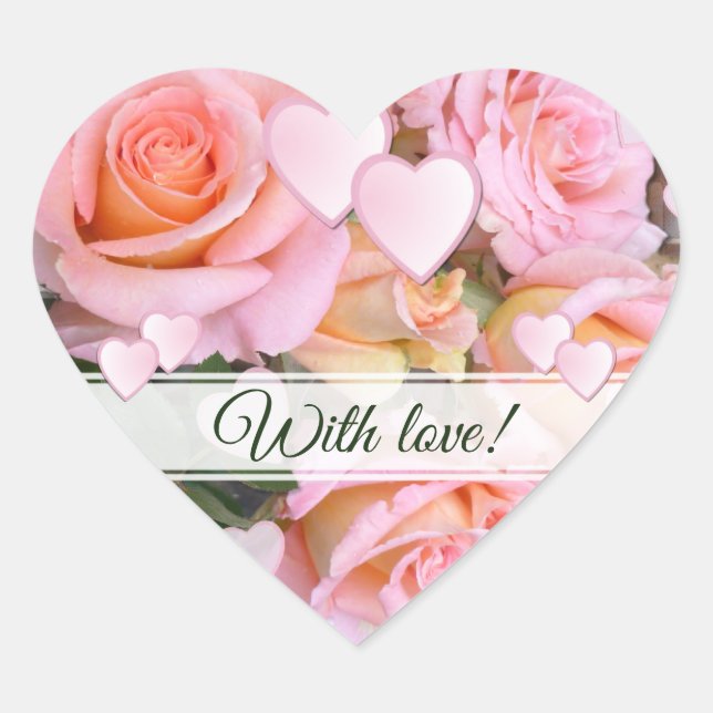 Roses and Hearts Heart Sticker (Front)