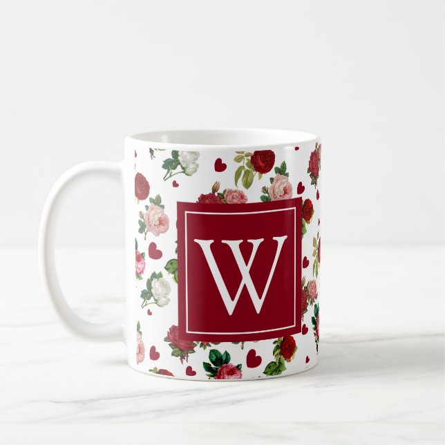 Roses and Hearts Initial Personalised Mug (Left)