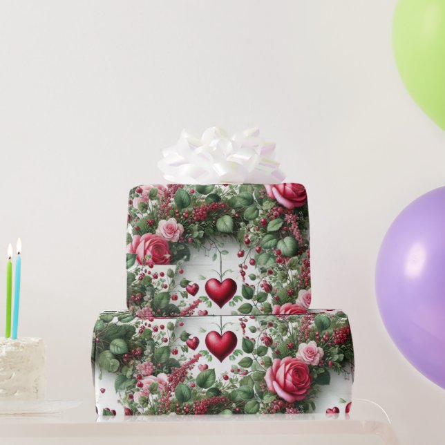 Roses and Hearts  Valentines' Day Wrapping Paper (Party Gifts)