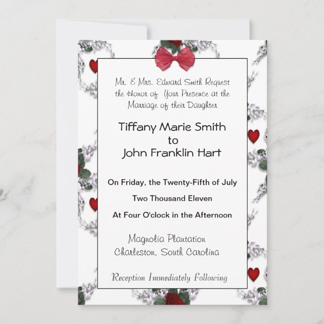 Roses and Hearts Wedding Invitation (Front)