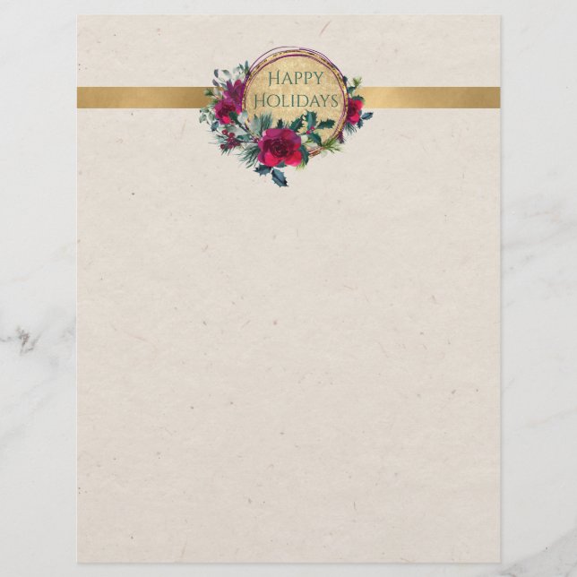 Roses and Holly Fancy Personalised Letterhead (Front)