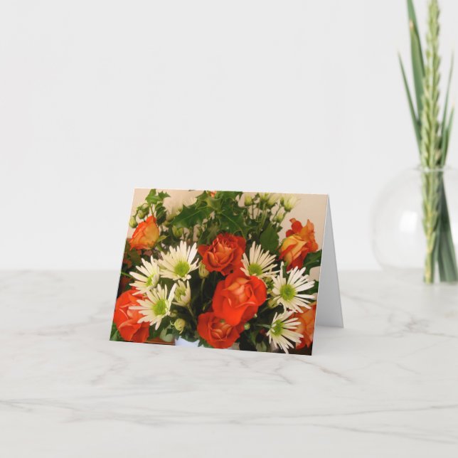 Roses and Holly Greeting Card (Front)