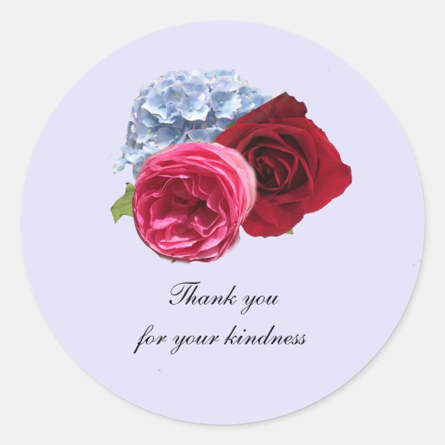 Roses and Hydrangea Thank You Sticker (Front)