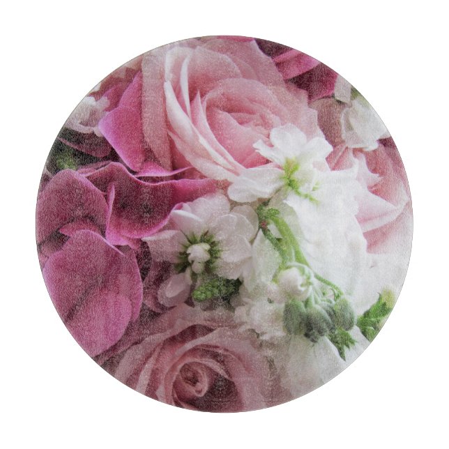 Roses and Hydrangeas Glass Cutting Board (Front)