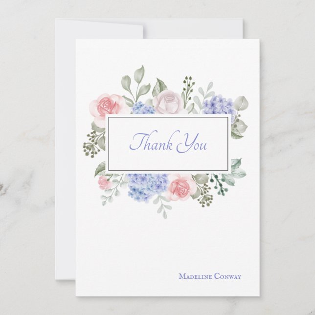 Roses and Hydrangeas Thank You Card (Front)