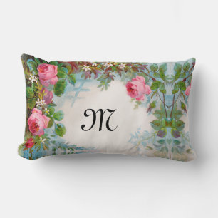 ROSES AND JASMINES FLORAL MONOGRAM LUMBAR CUSHION