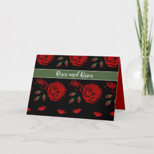 Roses and Kisses Elegant Red Roses Valentine Card