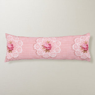 Roses and Lace Vintage Pink Reversible Body Cushion