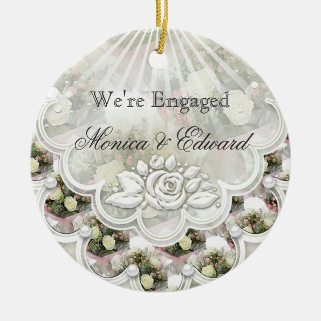 Roses and laces Engagement Announcement  ornament (Front)