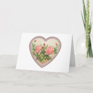 Roses And Lavender Vintage Valentine Heart Holiday Card