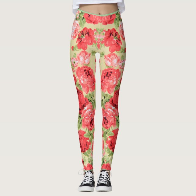 Roses and leaves floral pattern leggings (Front)