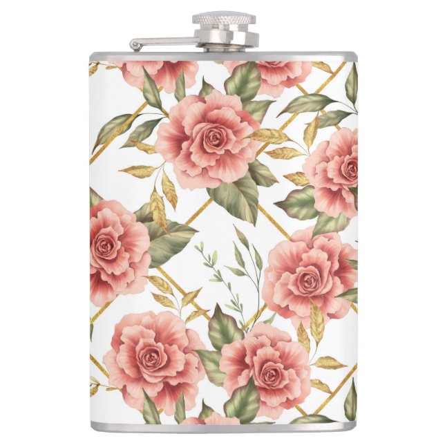 Roses and leaves hip flask (Front)