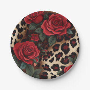 Roses and Leopard Print Paper Plate