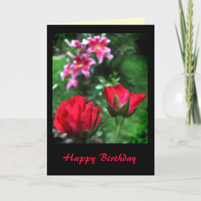 Roses and Lilies Birthday Card (Front)