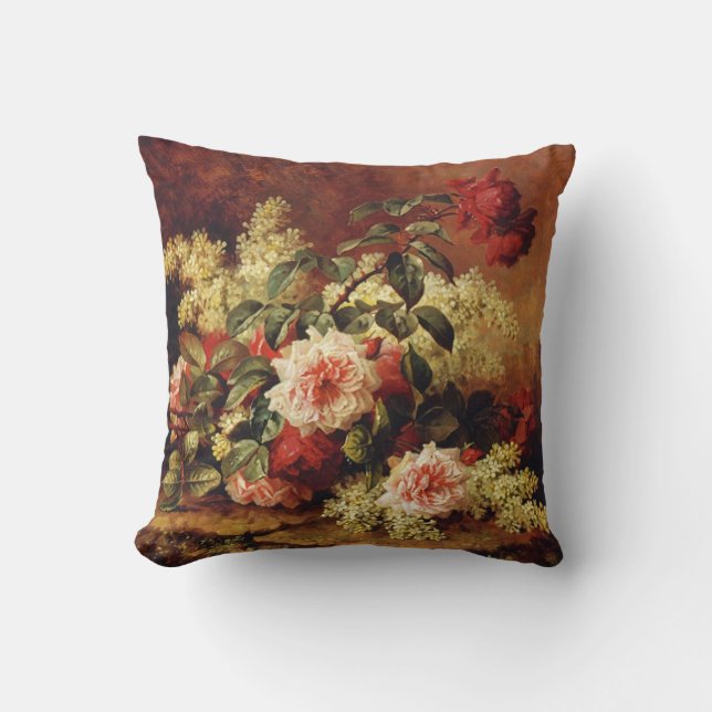 Roses and Mahogany Fine Art Cushion (Front)
