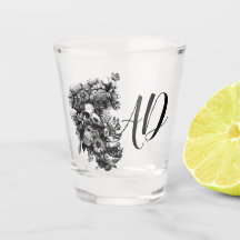 Roses and Moths - Black Monogram