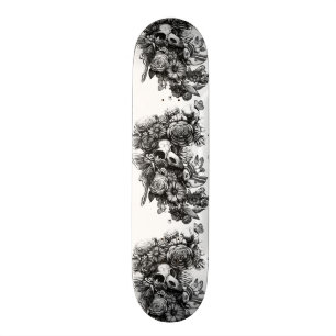 Roses and Moths - Black Skateboard