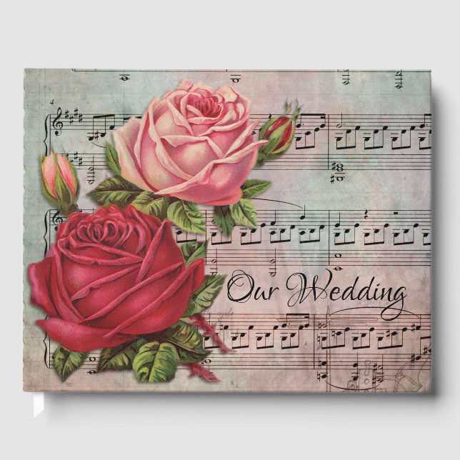 Roses and Music Notes Guest Book (Front)
