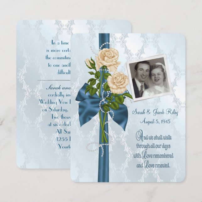 roses and pearls with customise photo invitation (Front/Back)