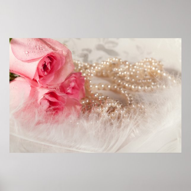 Roses and pearls with feathers poster (Front)